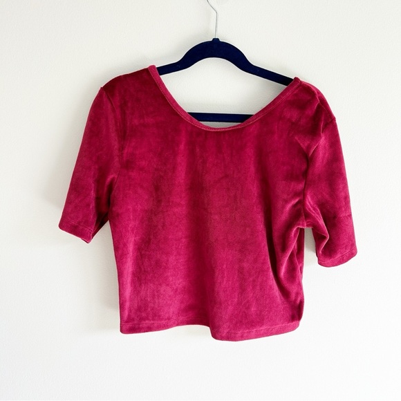 Terranova Red Velvet Maglietta Short Sleeve Criss Cross Back Top Medium (Junior) - Picture 1 of 4